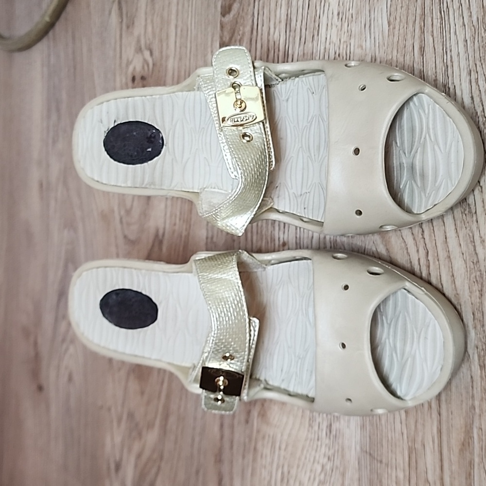 Dr Scholls Original Asana Buckle Open Toe Slide On Grey Heels Feel Good Shoes - Picture 2 of 13
